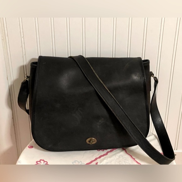 Vintage Coach Ranch Bag Black Glove Tanned Leather USA 9852 Rare - Picture 1 of 7